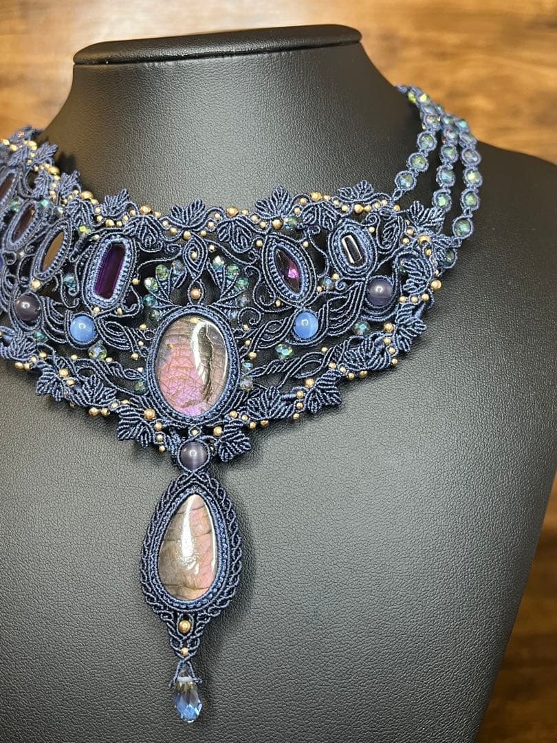 マクラメ× ラブラドライト × アメシスト ネックレス