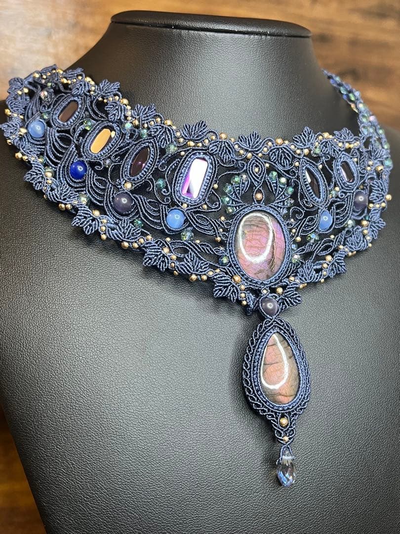 マクラメ× ラブラドライト × アメシスト ネックレス