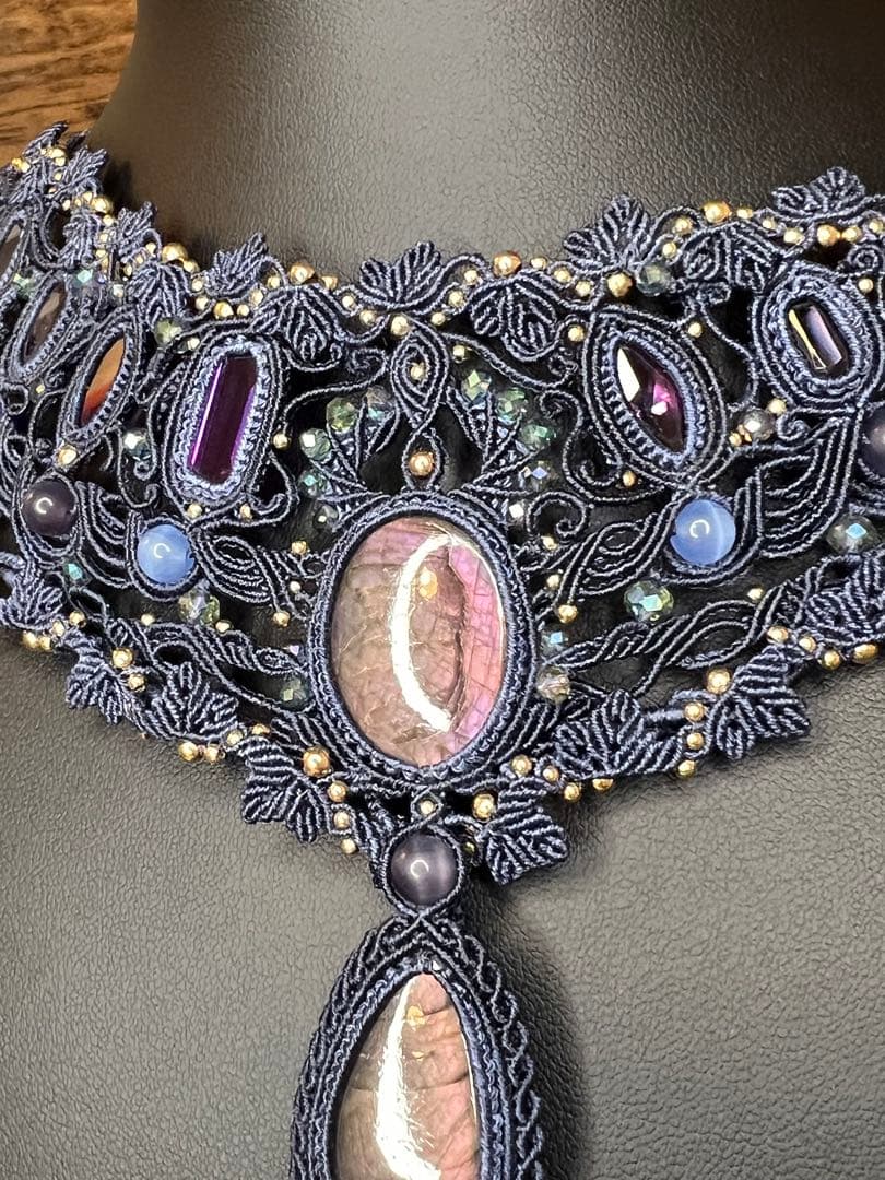 マクラメ× ラブラドライト × アメシスト ネックレス