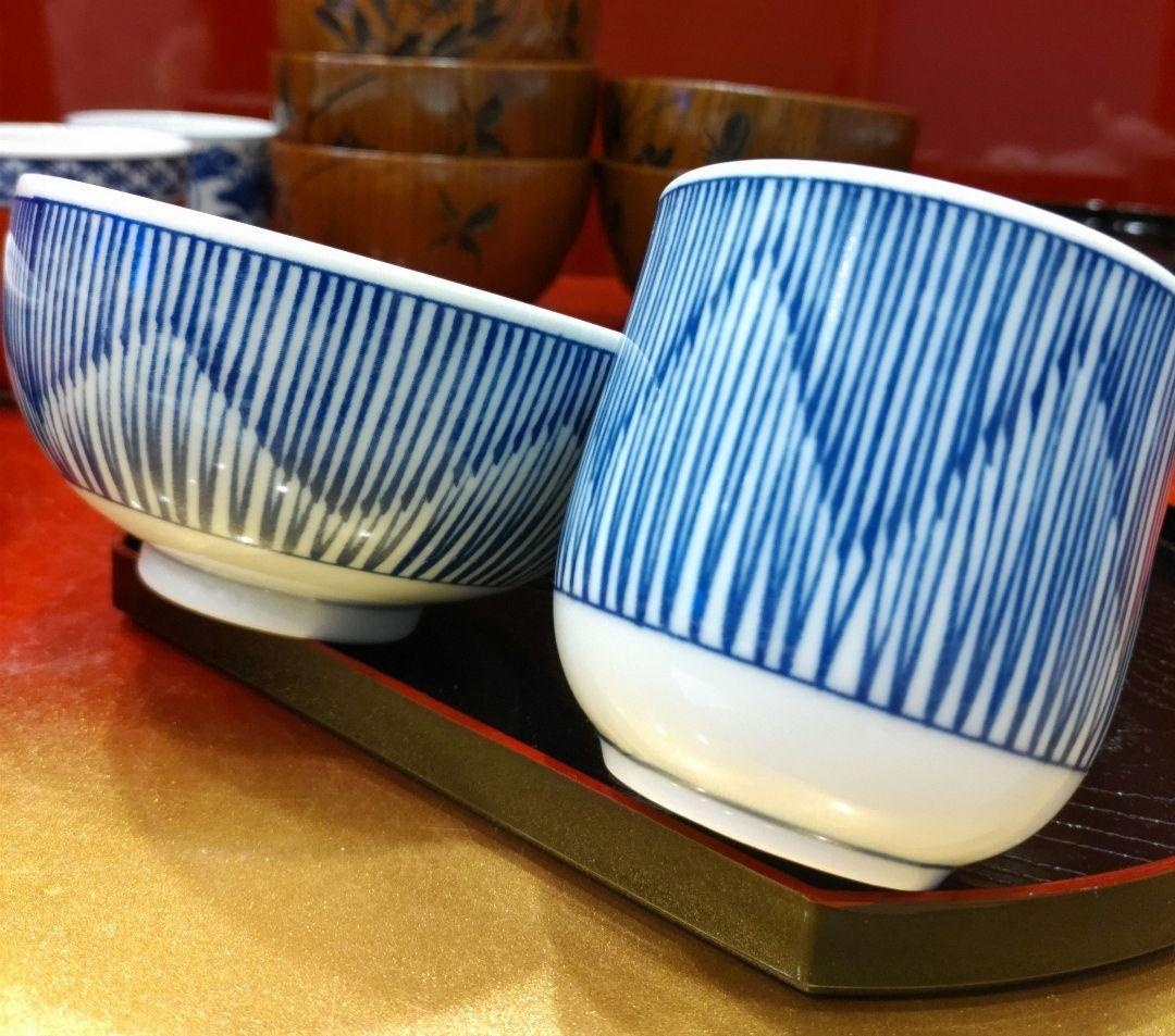 天然木味噌汁碗お椀５／三洋陶器龍峰窯　 絵変わりご飯茶碗５湯呑み５　木箱／追加可