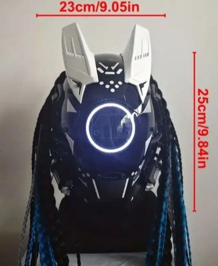 発光LED付き サイバーパンク ヘルメット 近未来SF デザイン フェイスマスク