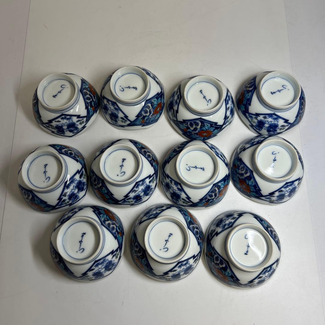 肥前有田焼　幸右衛門　染錦牡丹唐子文向付食器一式　共箱　東Y8-0128①