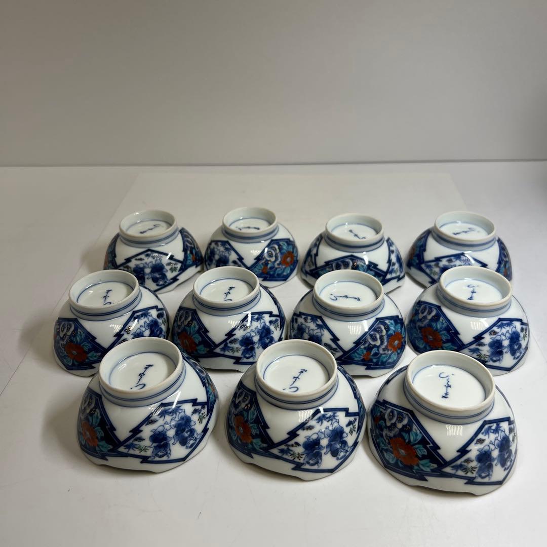 肥前有田焼　幸右衛門　染錦牡丹唐子文向付食器一式　共箱　東Y8-0128①