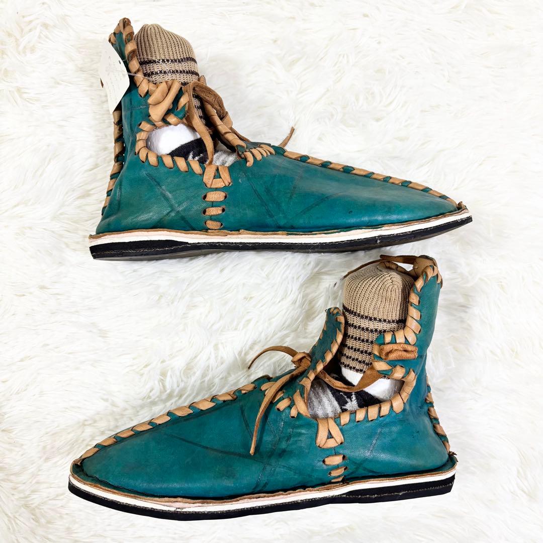 アトラスブーツ レザー製緑色シューズ サイズ43 モロッコ 27.0cm 民族靴