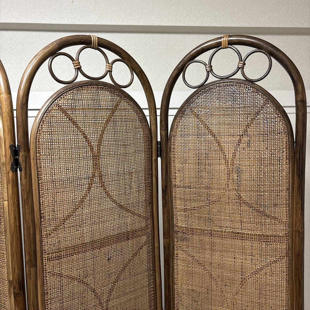 昭和レトロ 籐 ラタン 4連 パーテーション 間仕切り 衝立 エスニック