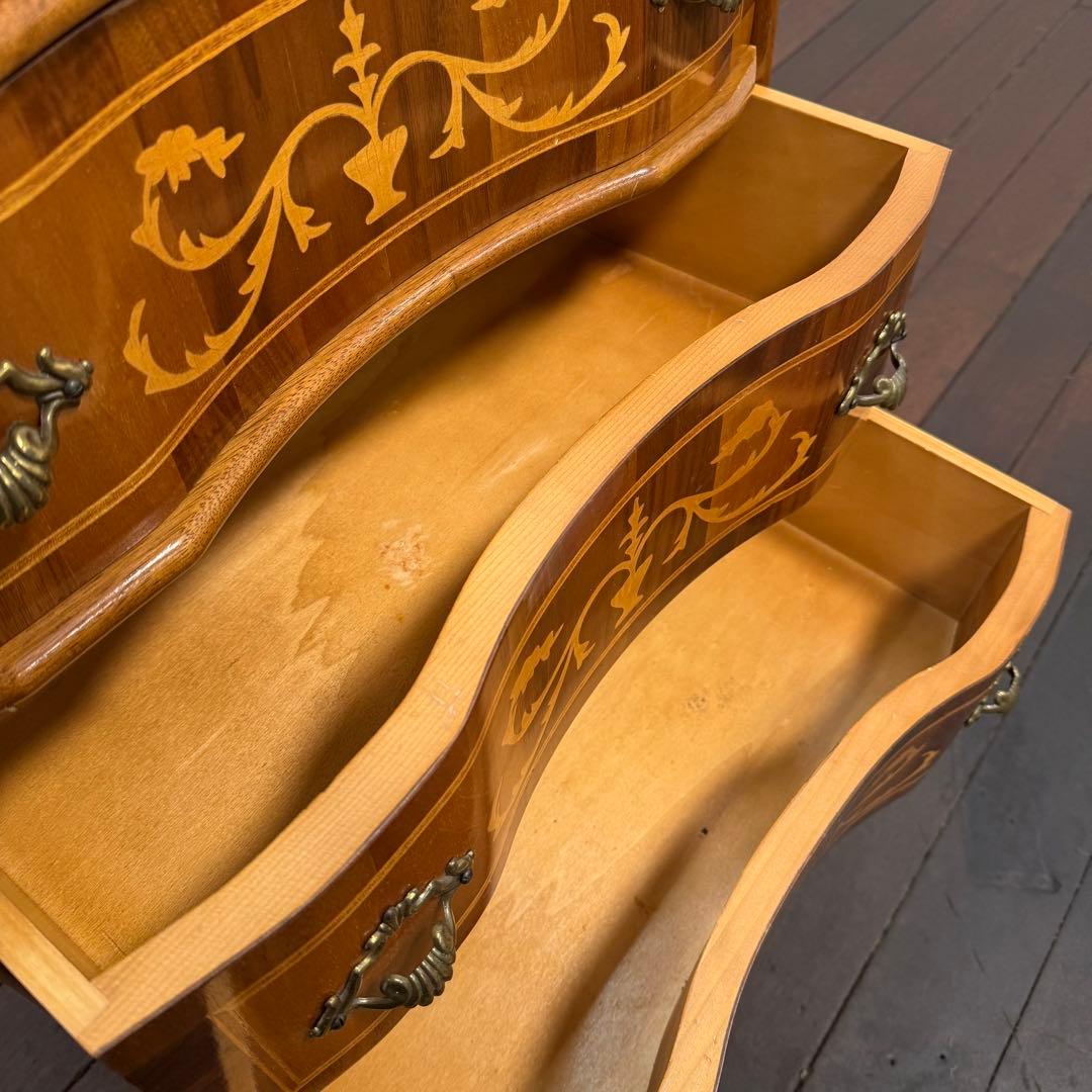 H22K11 MOR-RENS モーレンス 象嵌細工 丸脚 5段チェスト