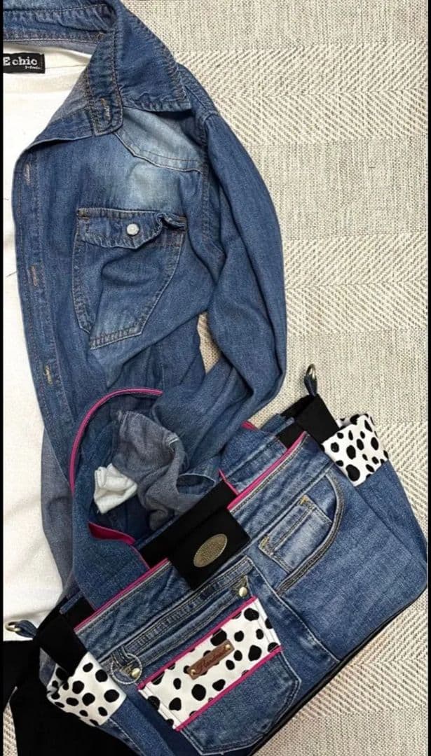 デニムリメイクバッグ（M）No.879☆ハンドバッグ　マザーズバッグ