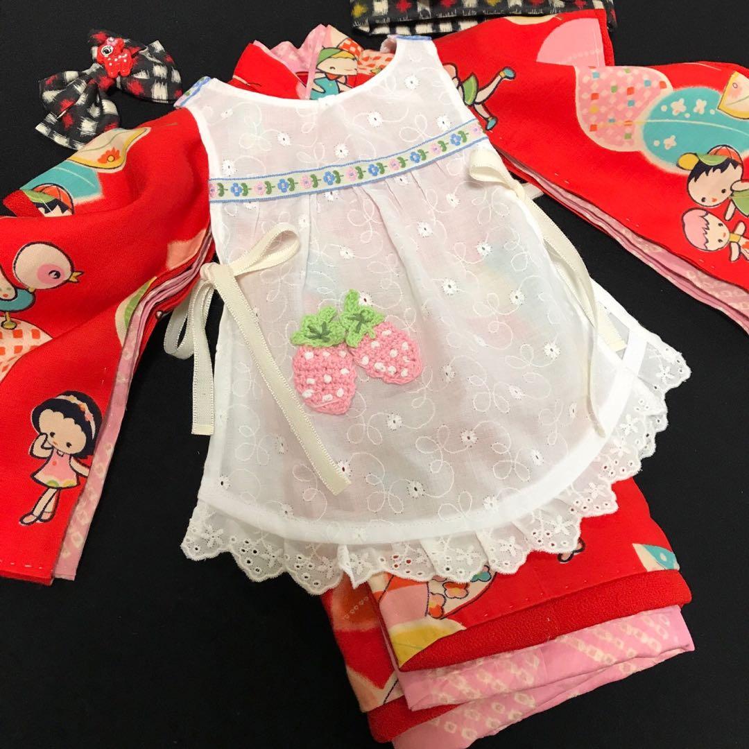 ＊ 市松人形 10号 昭和レトロ ひよこ 子供 着物 エプロン 帯 人形 ＊