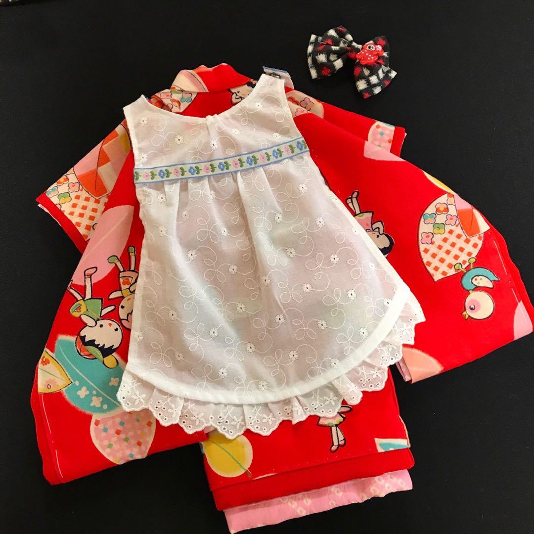 ＊ 市松人形 10号 昭和レトロ ひよこ 子供 着物 エプロン 帯 人形 ＊