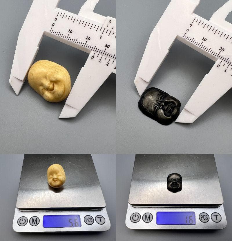 おふくめん　牙彫　煙草入れ金具　2点セット