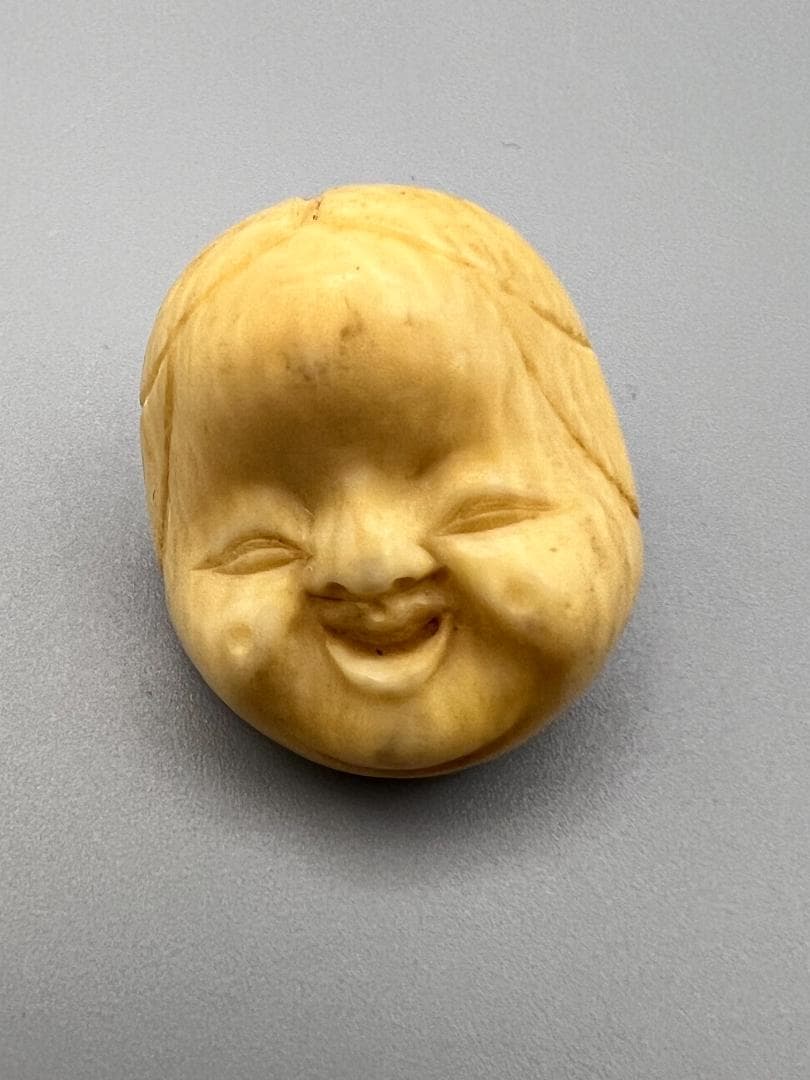 おふくめん　牙彫　煙草入れ金具　2点セット