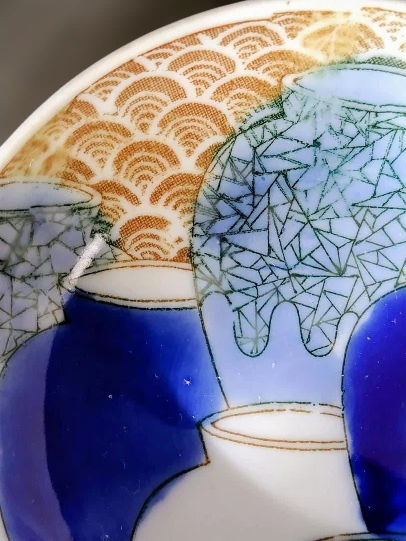 明治時代の古伊万里小皿二種４０客と墨弾技法 青海波に壺小皿２客