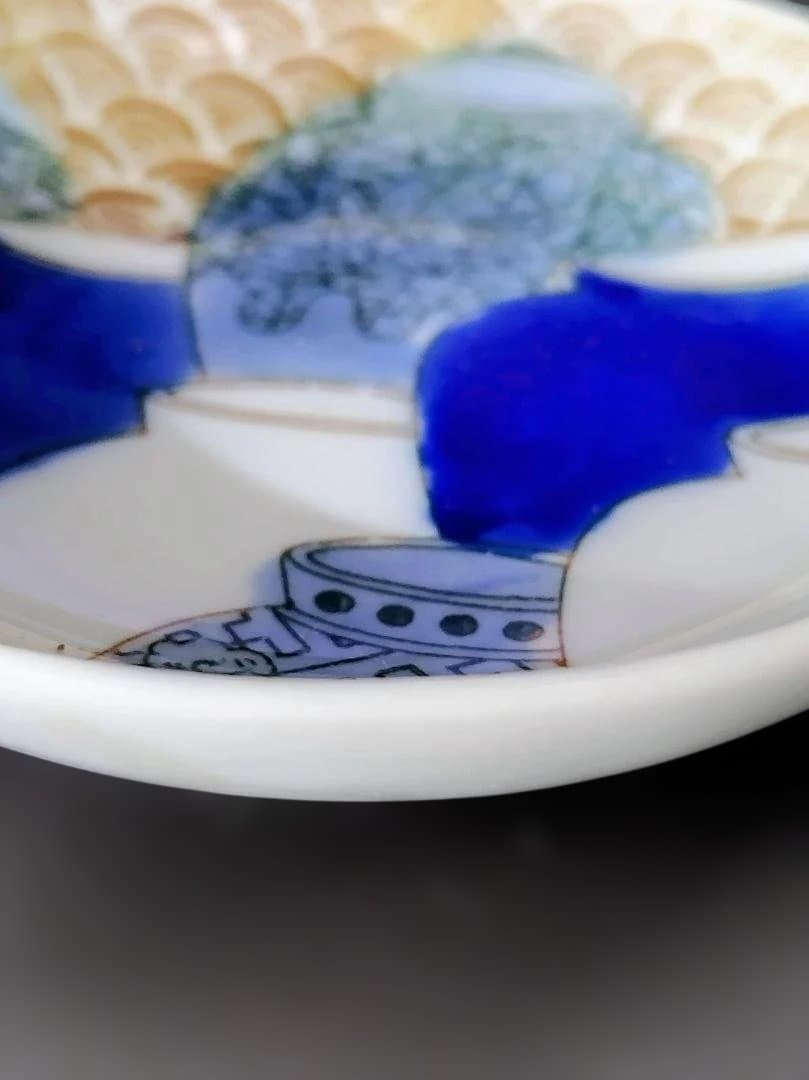 明治時代の古伊万里小皿二種４０客と墨弾技法 青海波に壺小皿２客