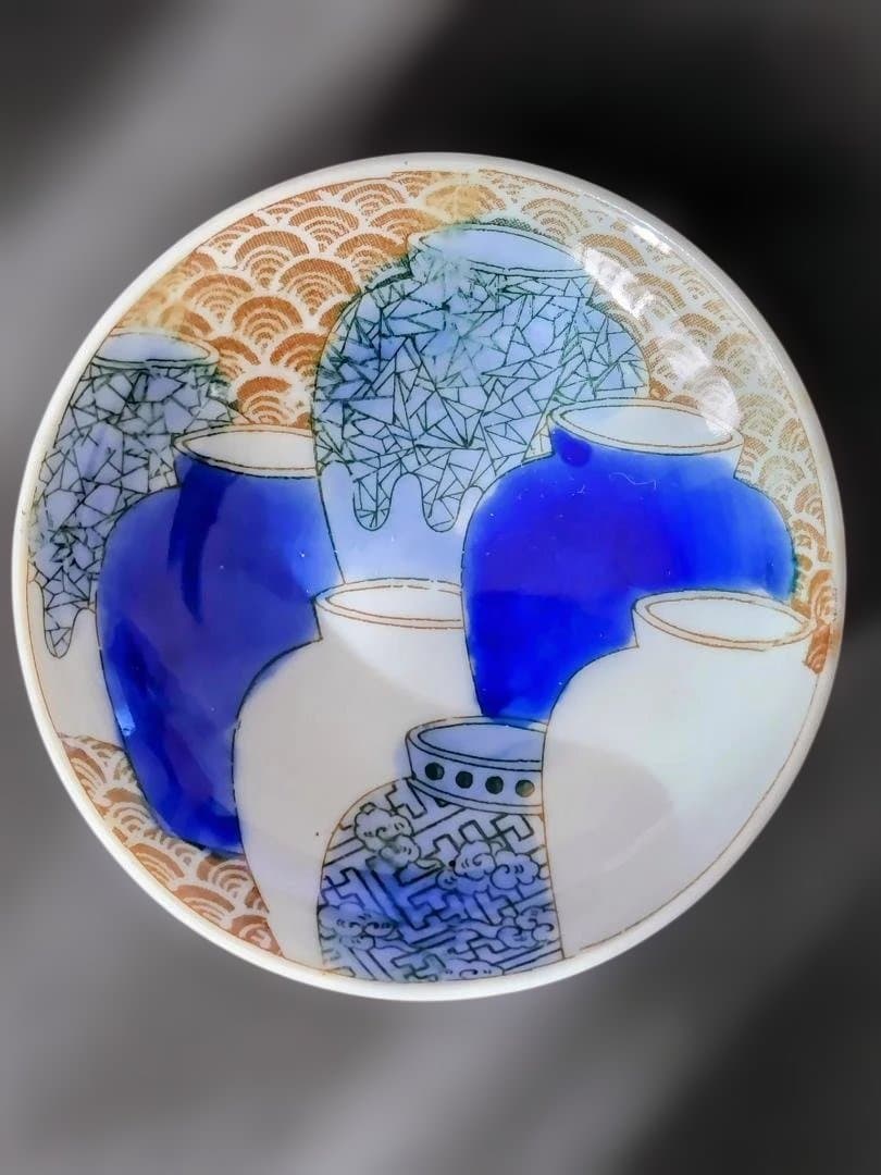 明治時代の古伊万里小皿二種４０客と墨弾技法 青海波に壺小皿２客