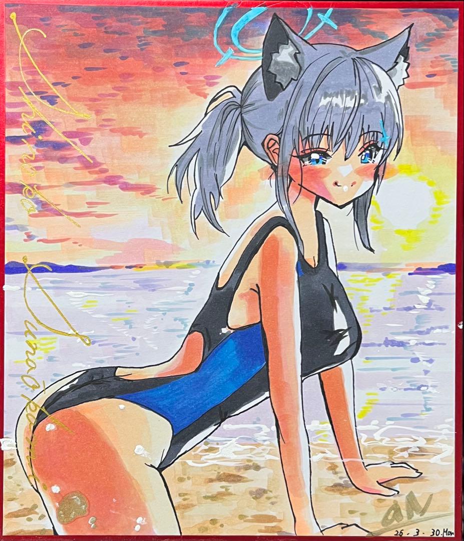 ブルーアーカイブ　シロコ　中色紙　コピック　イラスト