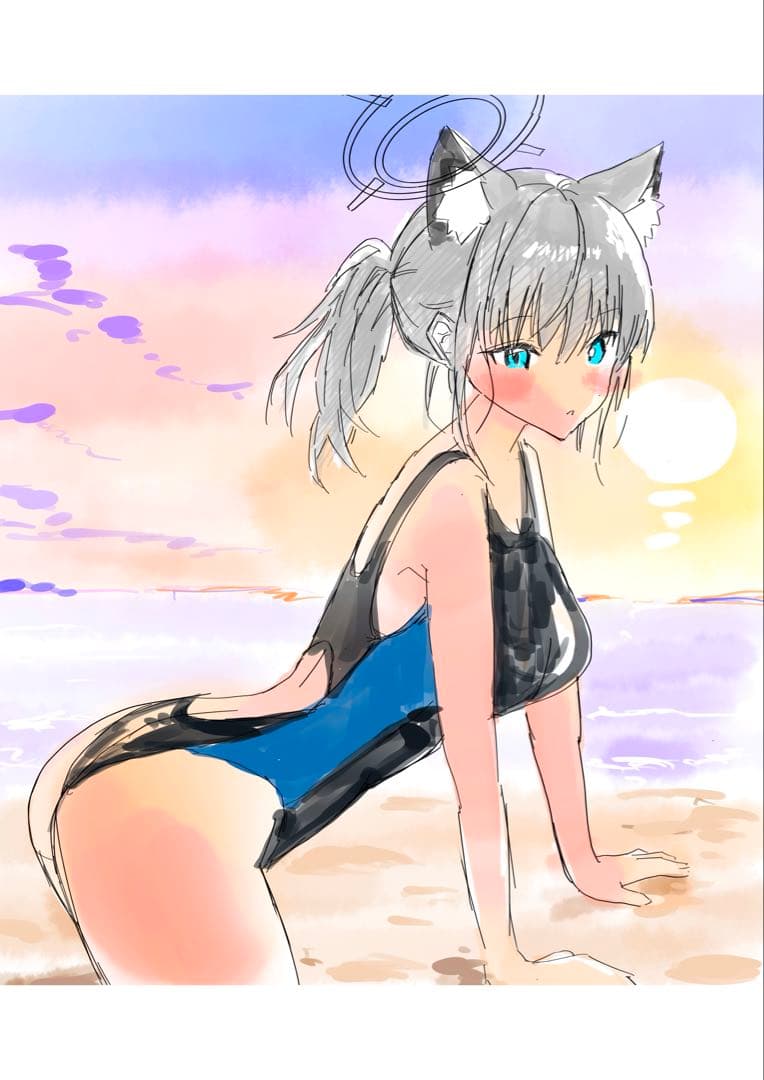 ブルーアーカイブ　シロコ　中色紙　コピック　イラスト