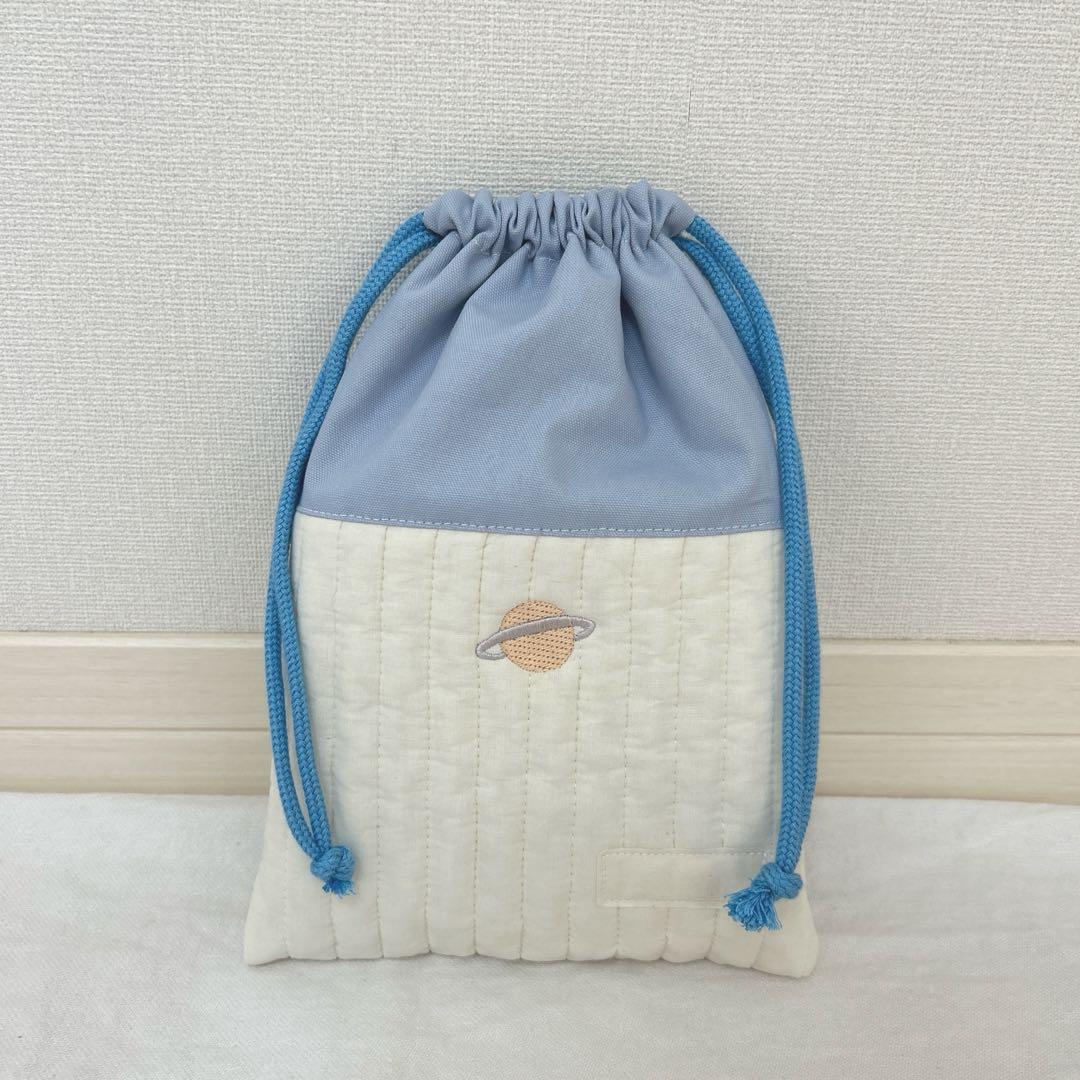 入園入学4点セット　【宇宙ヌビ×水色】　男の子　レッスンバッグ　上靴袋　体操服袋