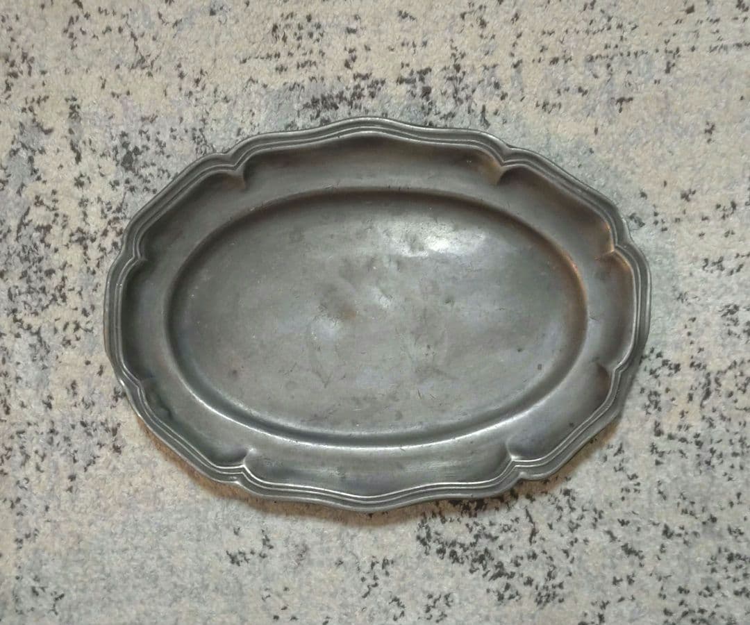 フランスアンティーク 花リム ピューター皿 オーバル 26cm