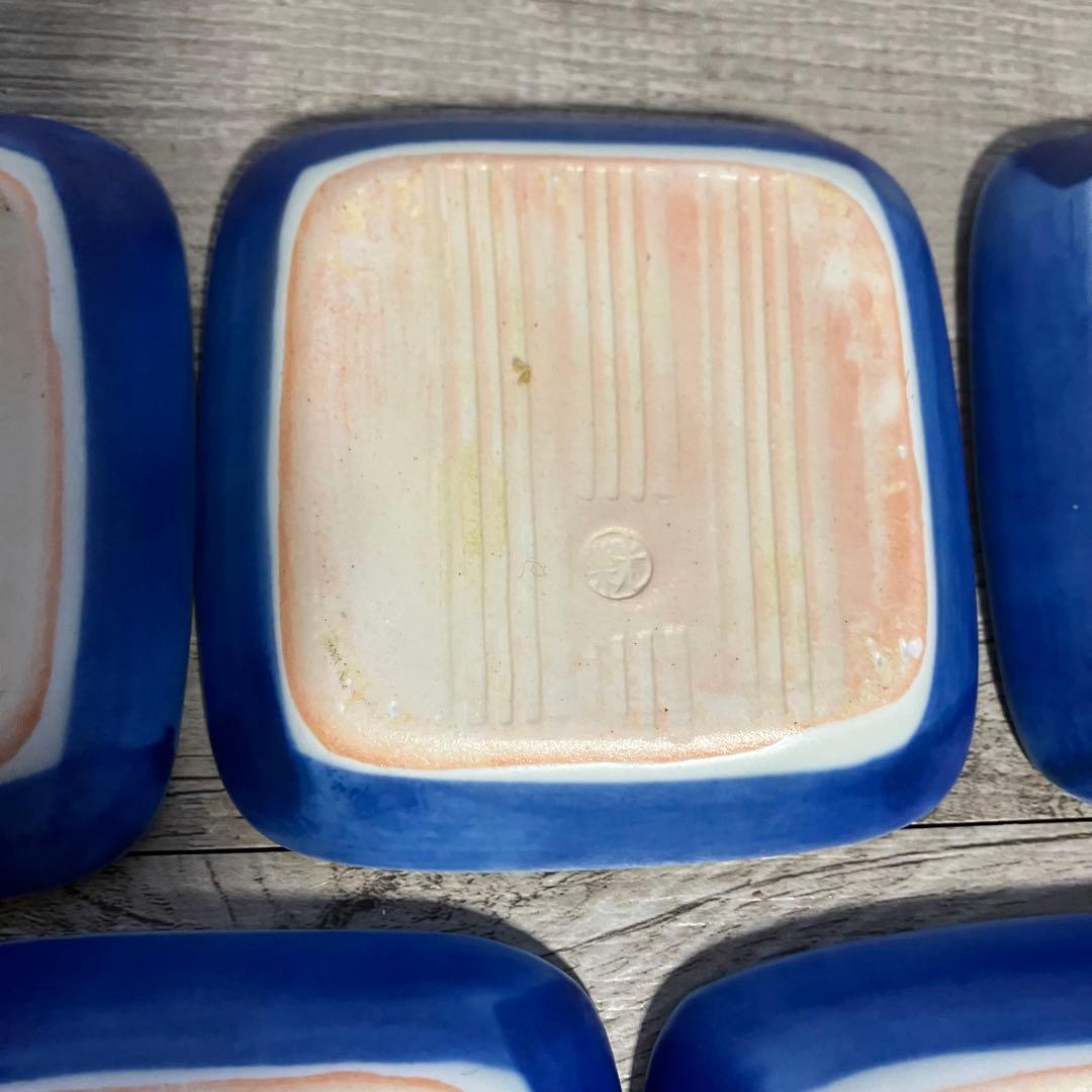 D-4 【美品】和食器 持ち手付き大皿 ＆ 小皿5枚セット 青花 草花文 盛皿