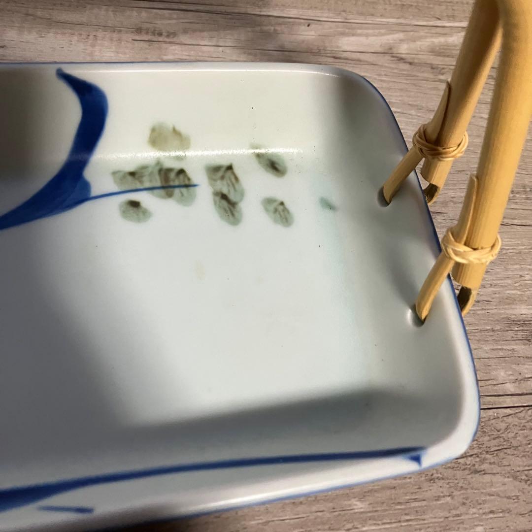 D-4 【美品】和食器 持ち手付き大皿 ＆ 小皿5枚セット 青花 草花文 盛皿