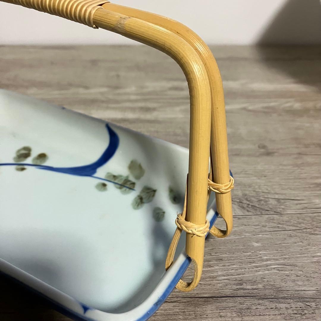 D-4 【美品】和食器 持ち手付き大皿 ＆ 小皿5枚セット 青花 草花文 盛皿