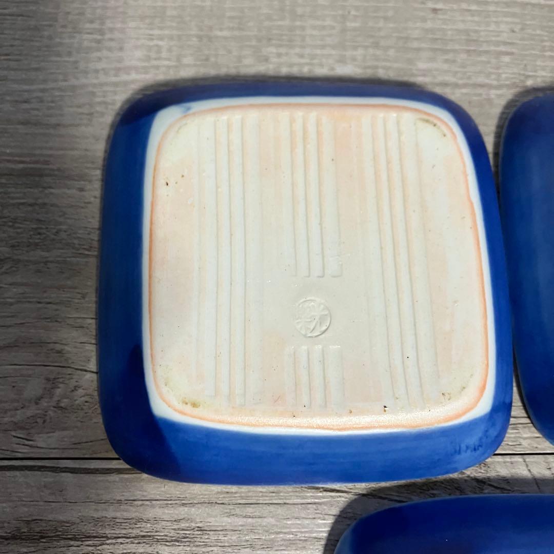 D-4 【美品】和食器 持ち手付き大皿 ＆ 小皿5枚セット 青花 草花文 盛皿