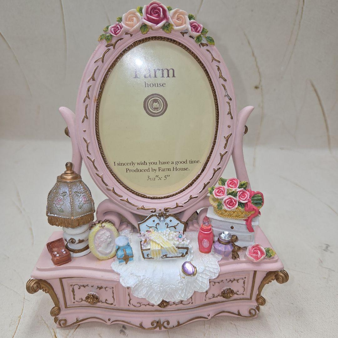 しまりす　Farm House 鏡付きフォトフレーム 水色 とピンク