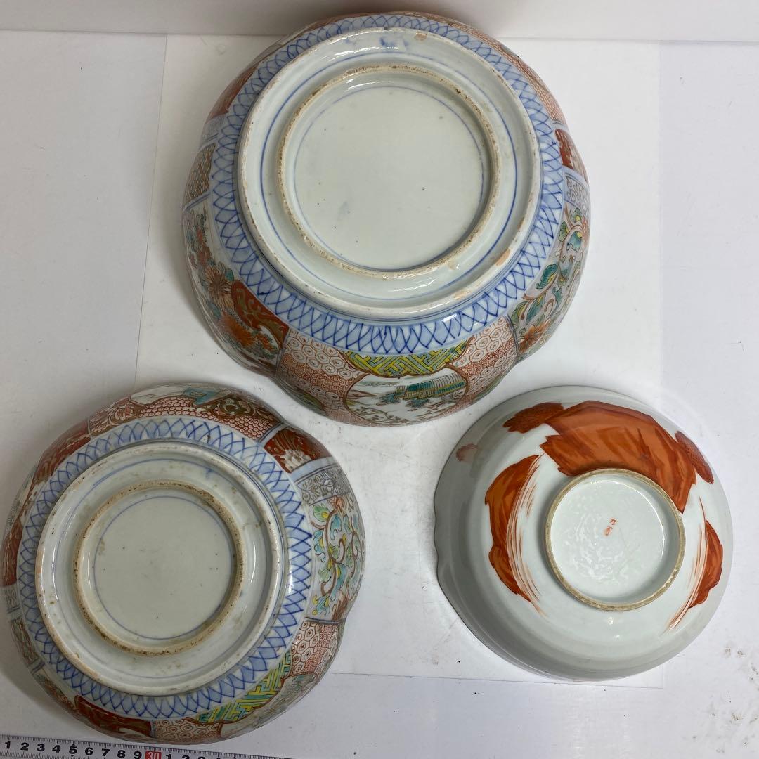 古伊万里　菊割　染錦　鉢　3点　27/22.3/18.7cm 東K7-1207①