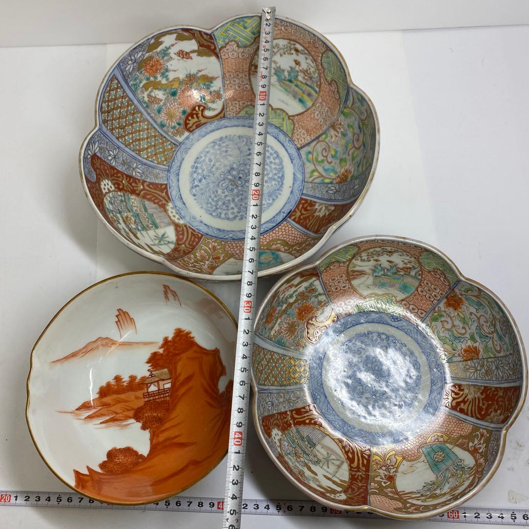 古伊万里　菊割　染錦　鉢　3点　27/22.3/18.7cm 東K7-1207①