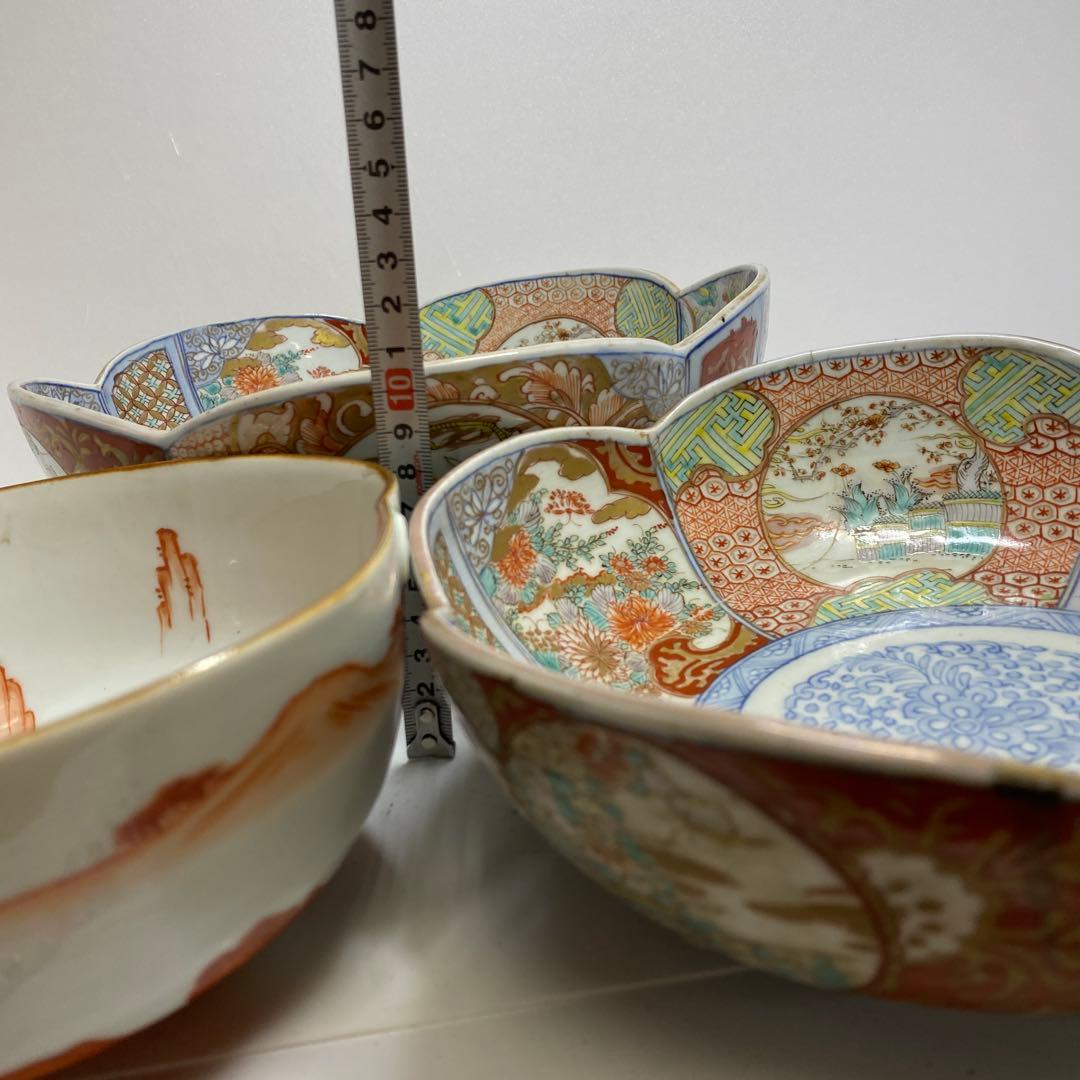 古伊万里　菊割　染錦　鉢　3点　27/22.3/18.7cm 東K7-1207①