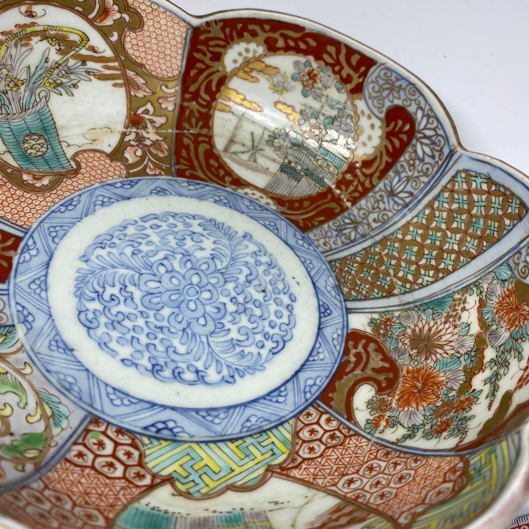 古伊万里　菊割　染錦　鉢　3点　27/22.3/18.7cm 東K7-1207①