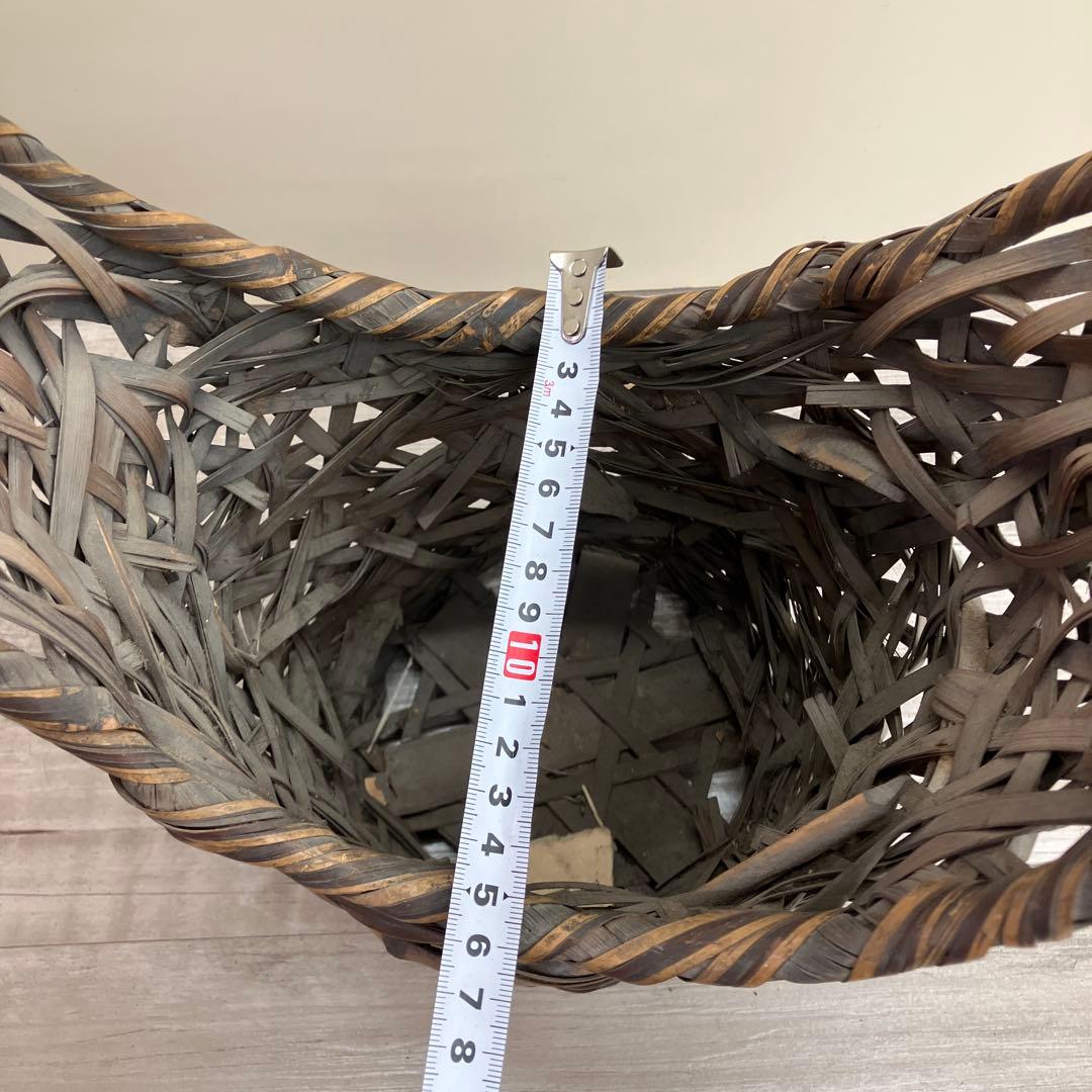 B-壁 時代物 煤竹 花籠 提げ手付き 宗全籠 花器 茶道具 雑貨 かご 小道具