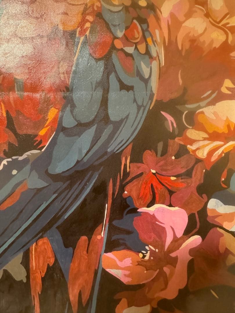 オウムと花のアート作品