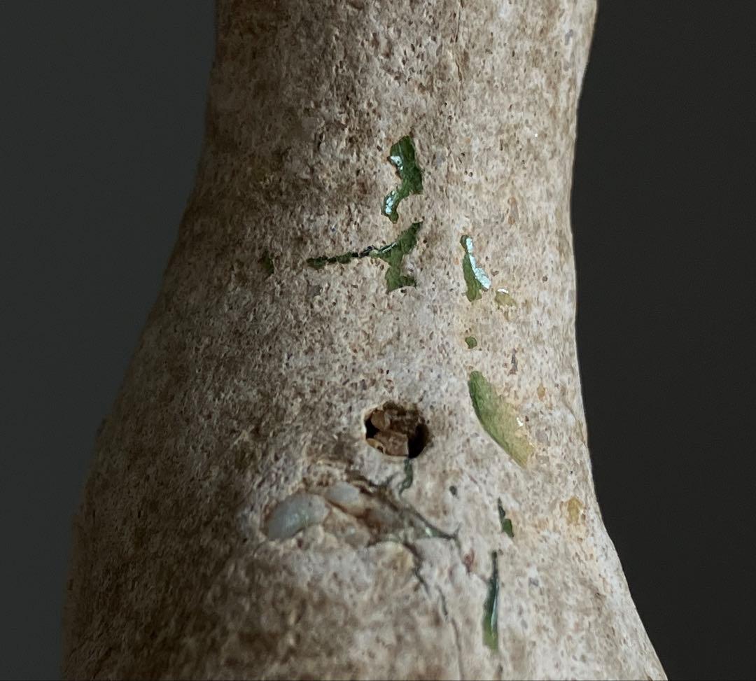 【吠えぬ 緑釉犬俑 約6㎝ 古代中国?土笛?犬神土人形】守護像 民間信仰 発掘