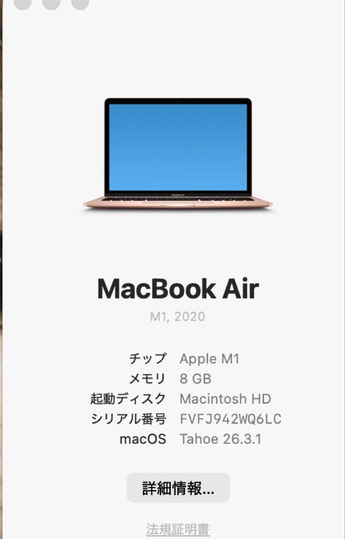 【状態良好】MacBook Air M1 2020 ゴールド 8GB/256GB