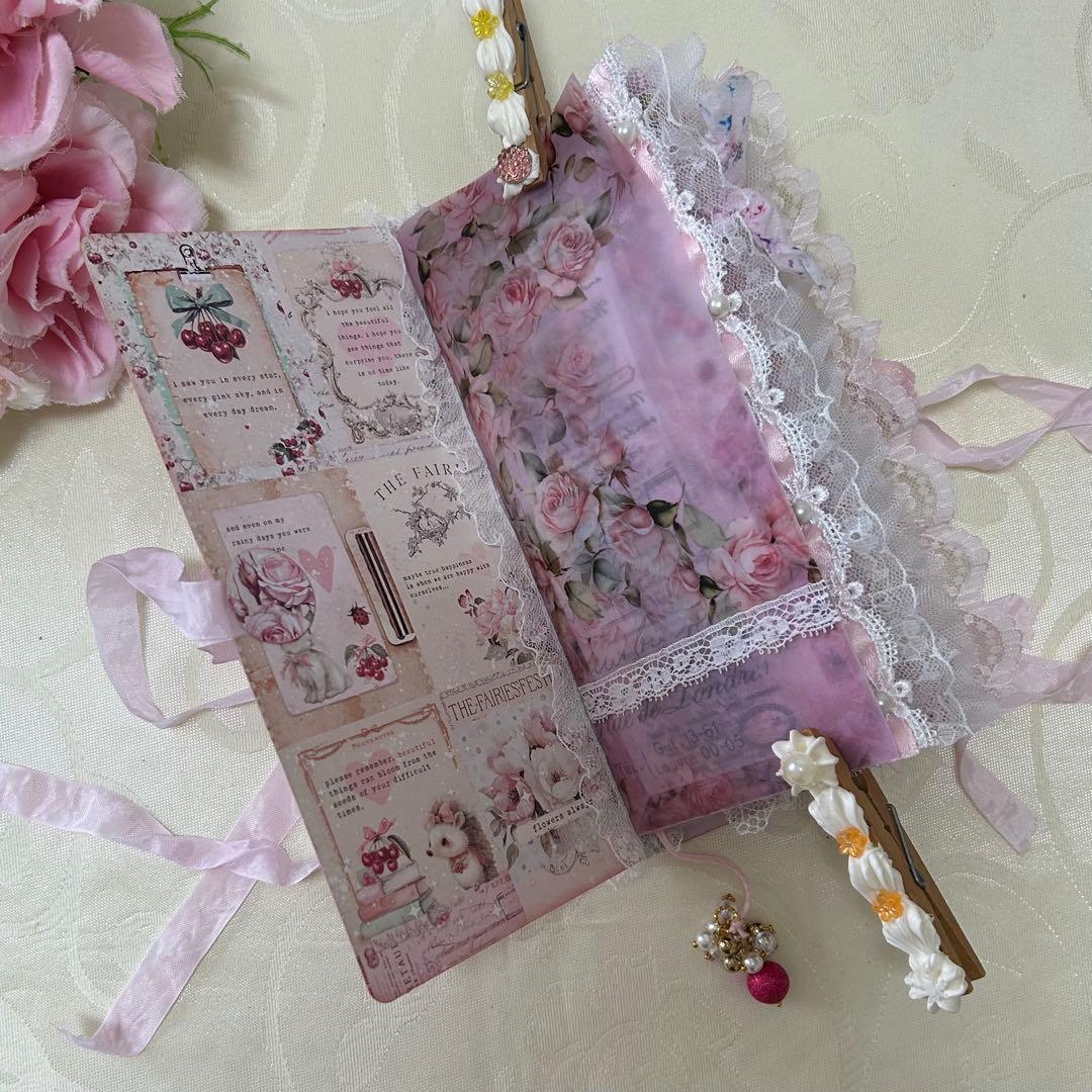 薔薇とレースのトレペジャーナル& タグクリップブック Cherry Sweet