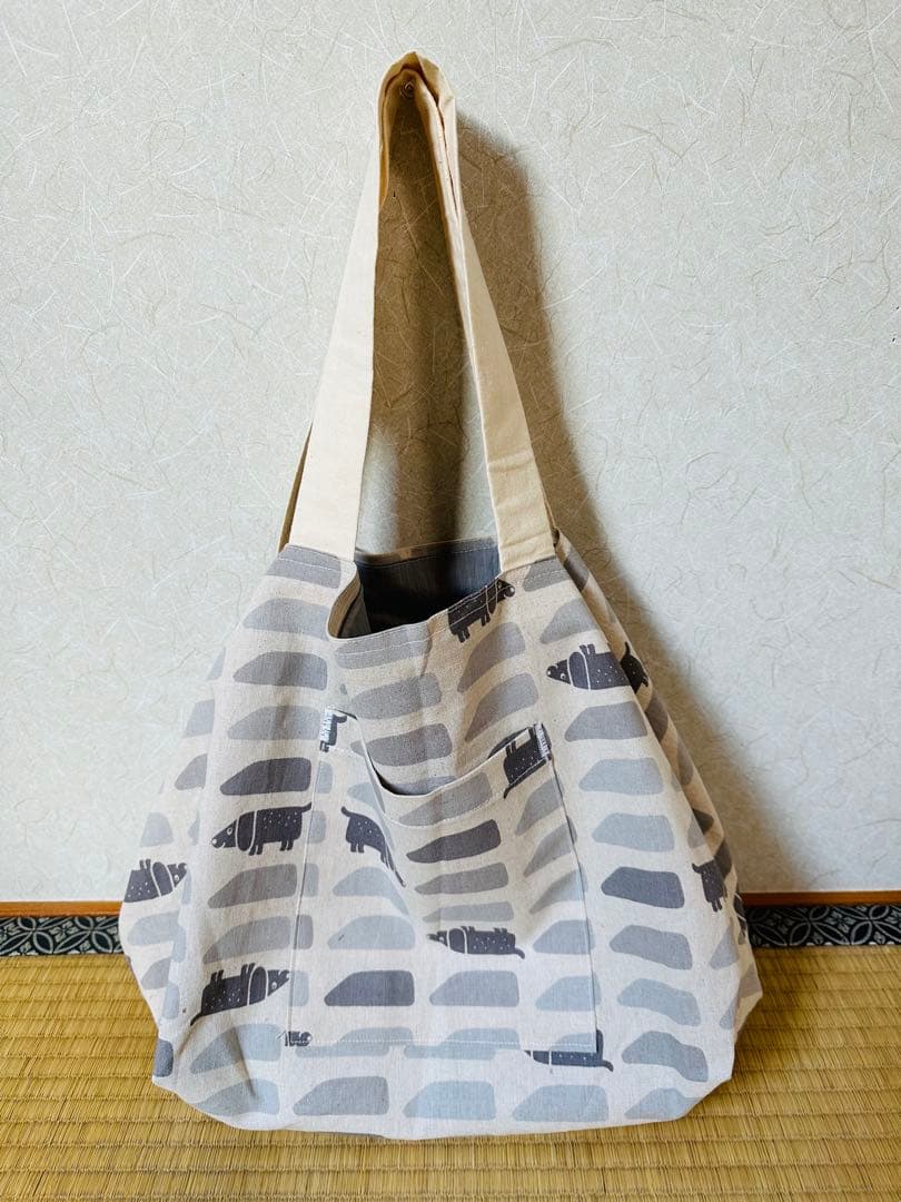 バルーンバック　トートバッグ　2way 大きい プリント柄　犬　バンドメイド