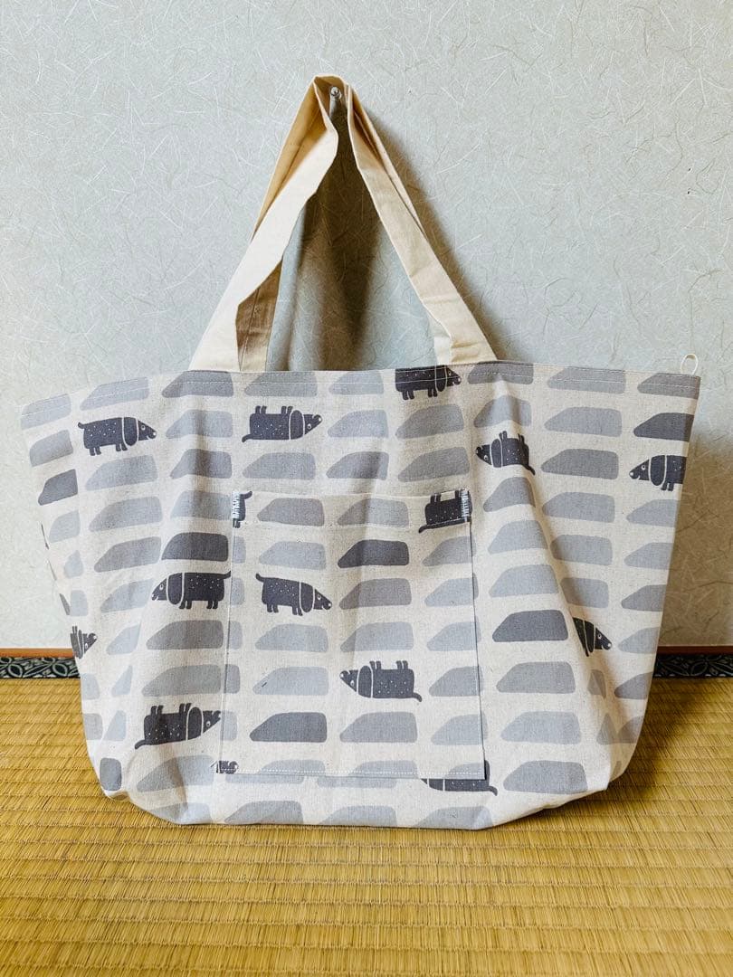 バルーンバック　トートバッグ　2way 大きい プリント柄　犬　バンドメイド