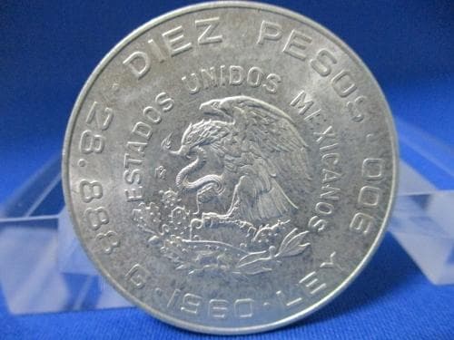 メキシコ10ペソ銀貨☆1960年／極美品／銀９０％／大型銀貨／m221-1