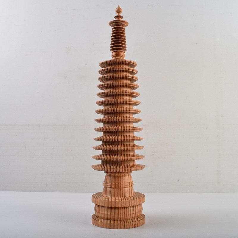 仏教美術　壷阪寺南法華寺古材造　木彫　佛塔　仏塔　百万塔　共箱　V　R9580H