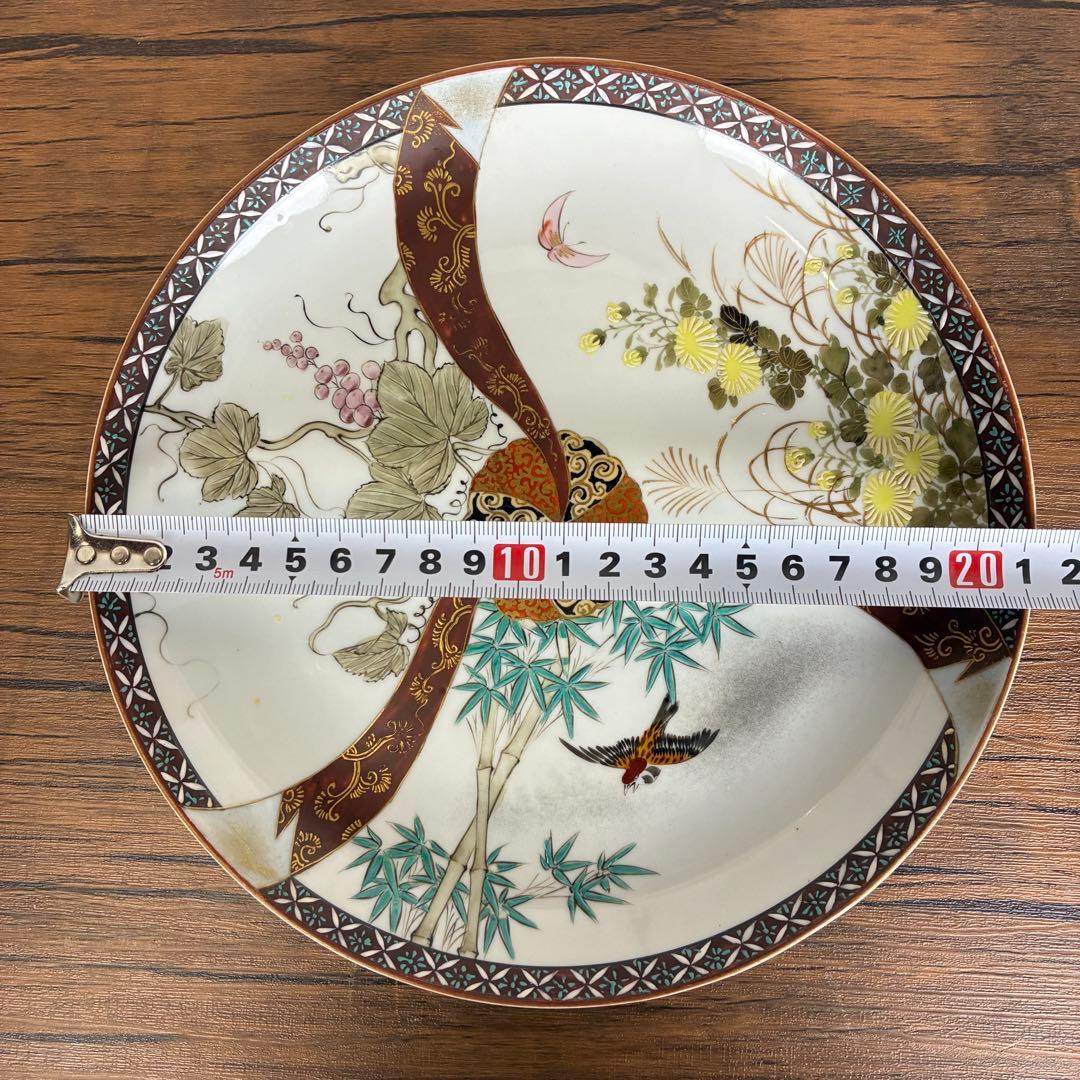 【希少】九谷焼 大正九谷 金彩　小紋　三方割　花鳥図皿 松竹梅色絵皿 中皿