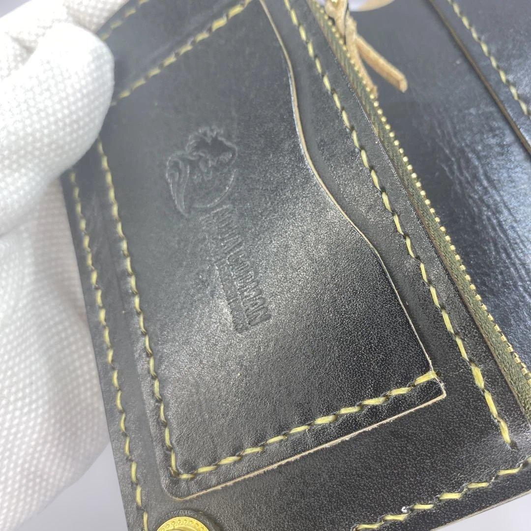 無骨 丘染めブラック ミドルトラッカーウォレット マチ/小判かん BMT0603