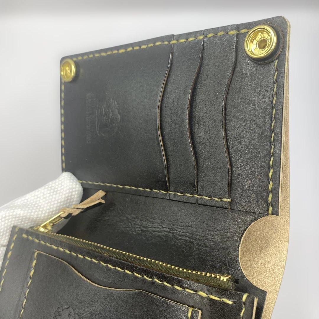 無骨 丘染めブラック ミドルトラッカーウォレット マチ/小判かん BMT0603