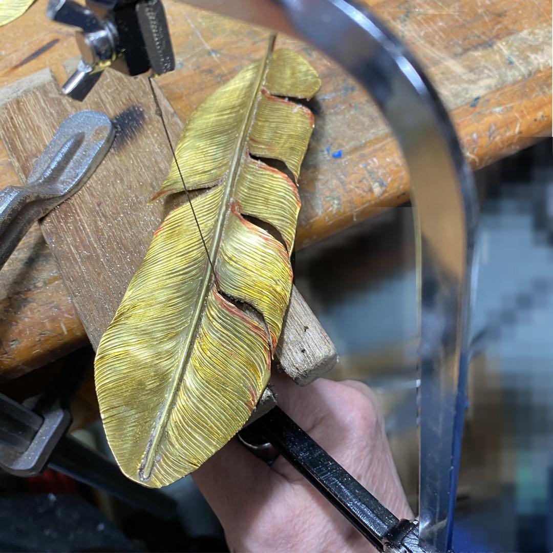 幅35mm 真鍮フェザーバングル 真鍮色仕上げ ハンドメイド