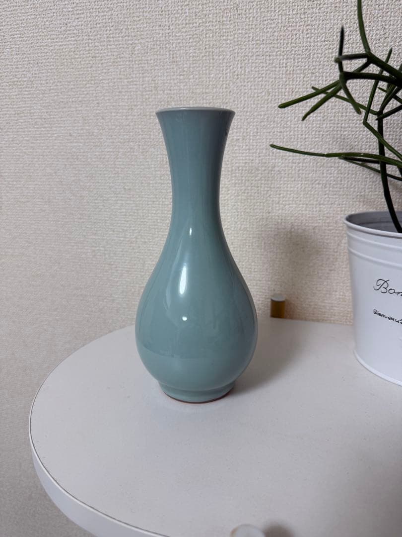 【共箱・栞付】京焼 涌波蘇嶐（四代目）青磁 花瓶 高さ20.5cm