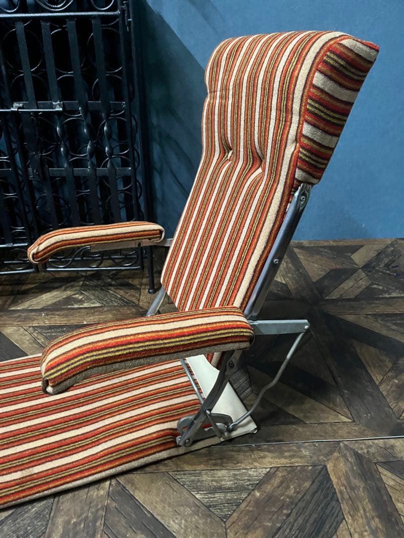 折りたたみ 座椅子 ストライプ 昭和レトロ 当時物 インテリア ビンテージ