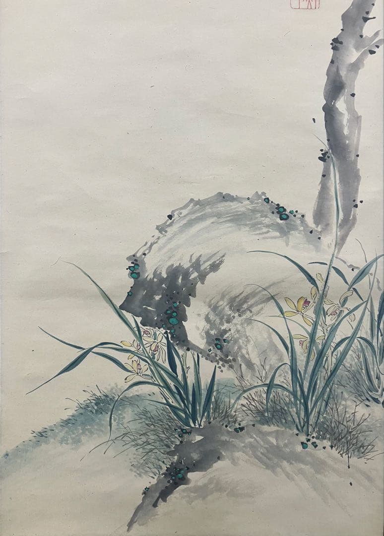岡本秋暉【花鳥図】紙本　掛軸