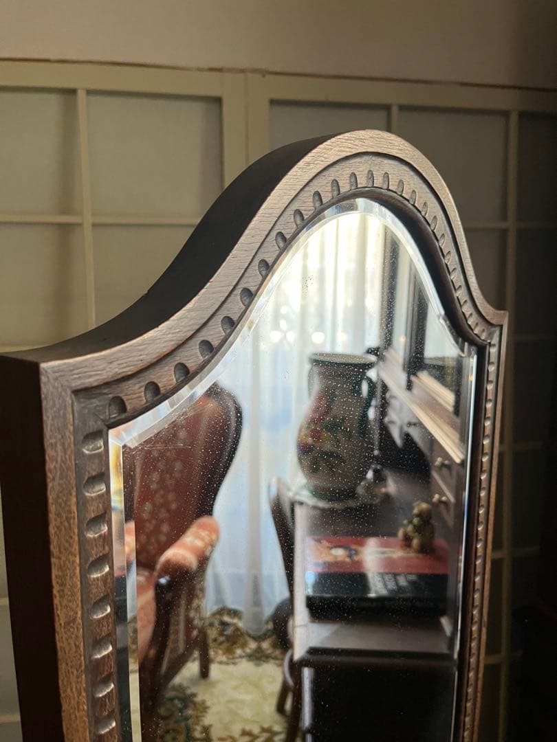 希少 大正 全身鏡 姿見 木彫り 彫刻 年代物 昭和レトロ アンティーク当時物