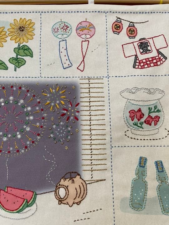 ホビーラホビーレ　ステッチ刺繍　完成品　タペストリー　夏　花火