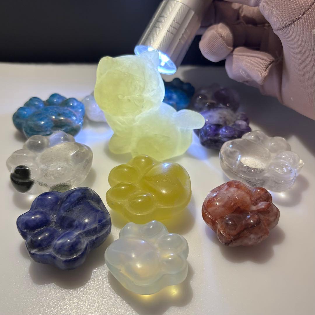 【天然石】　シトリン　猫　肉球　カービング　12点セット　パワーストーン　置物